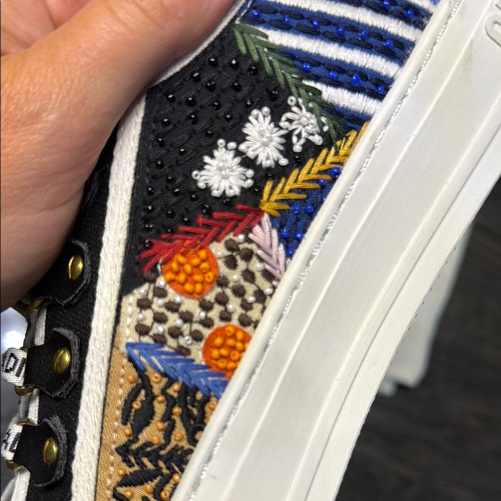 Gently used Colorful Patchwork Sneakers with Black and White Accents - Picture 4 of 5